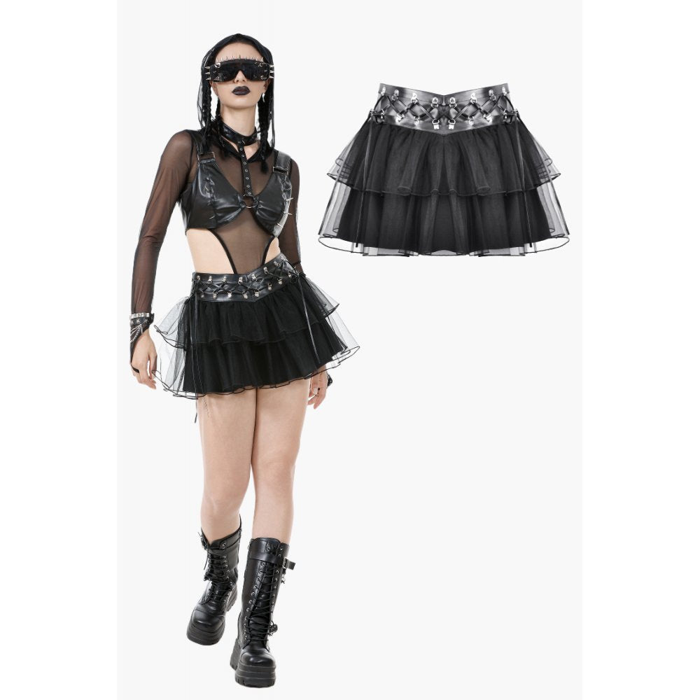 Dark in Love Gothic Mini Skirt Bonded Tulle Layered Black UK 8-22 - QHA UK