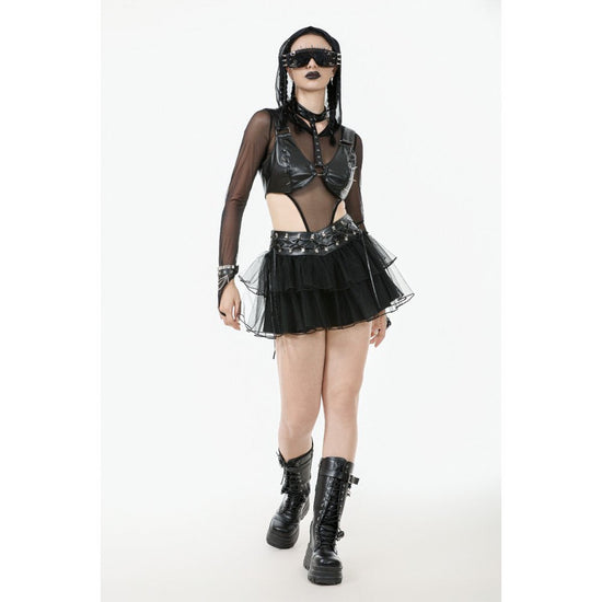 Dark in Love Gothic Mini Skirt Bonded Tulle Layered Black UK 8-22 - QHA UK