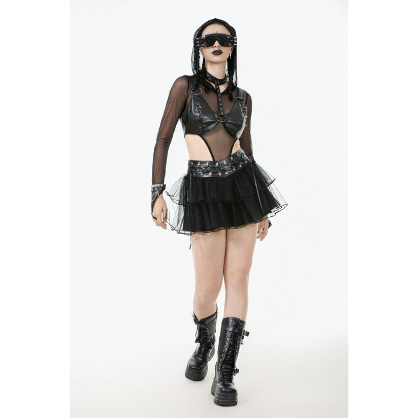 Dark in Love Gothic Mini Skirt Bonded Tulle Layered Black UK 8-22 - QHA UK