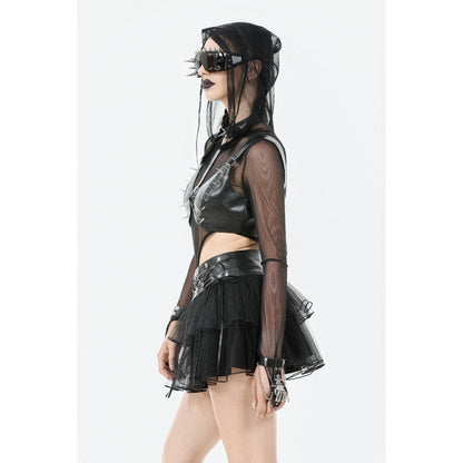 Dark in Love Gothic Mini Skirt Bonded Tulle Layered Black UK 8-22 - QHA UK