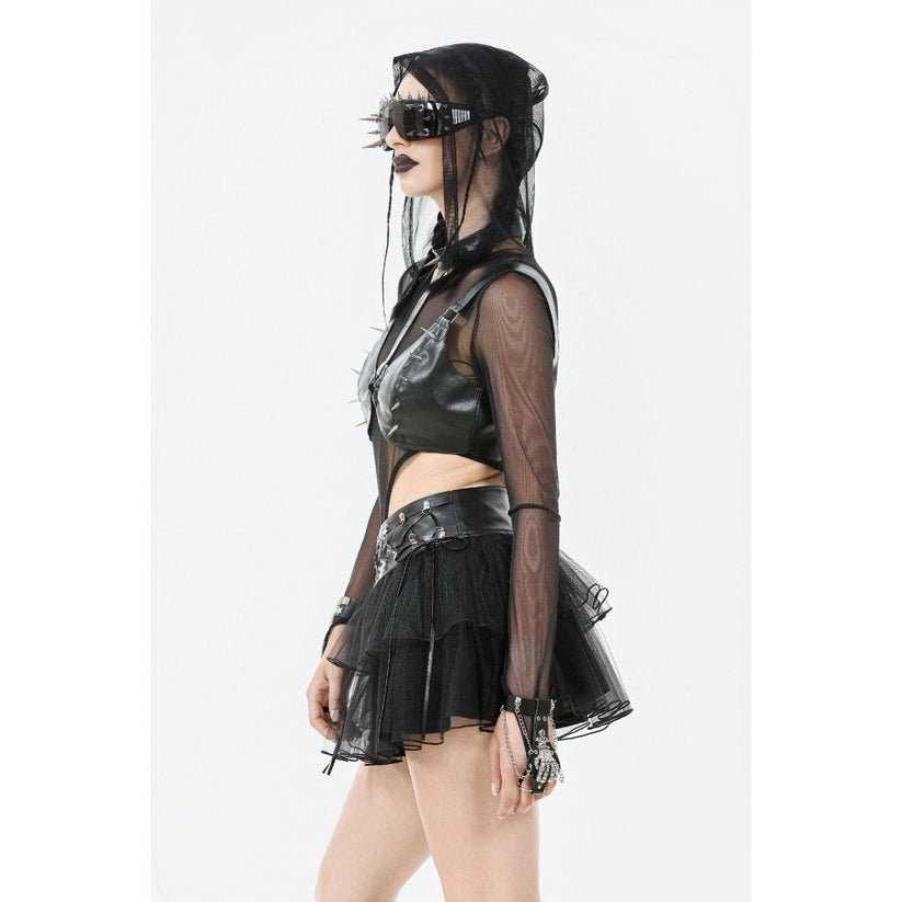 Dark in Love Gothic Mini Skirt Bonded Tulle Layered Black UK 8-22 - QHA UK