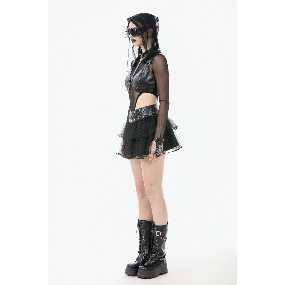 Dark in Love Gothic Mini Skirt Bonded Tulle Layered Black UK 8-22 - QHA UK