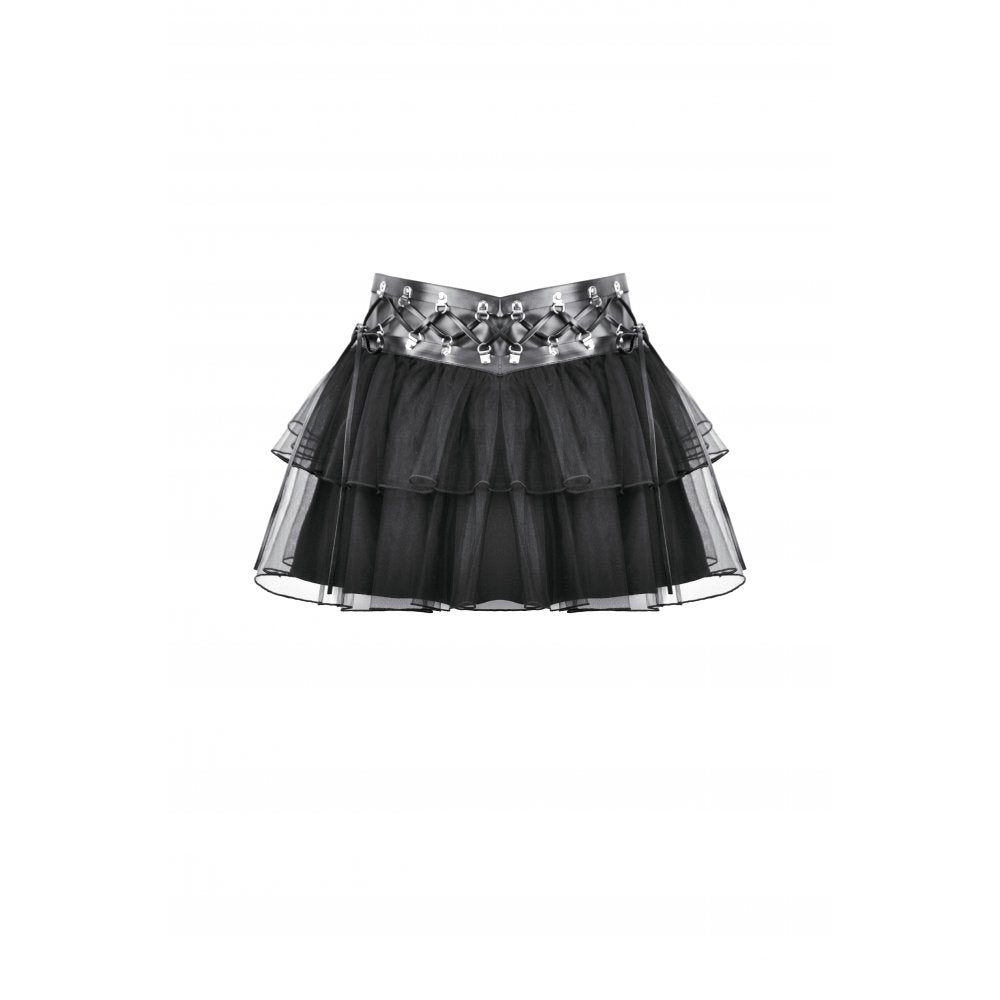 Dark in Love Gothic Mini Skirt Bonded Tulle Layered Black UK 8-22 - QHA UK