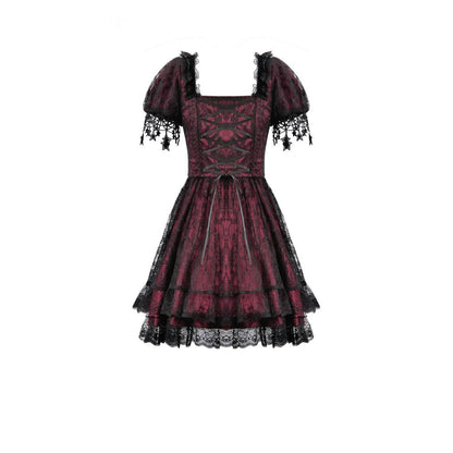 Dark in Love Dress Burgundy and Black Lace Princess with Stars Lace - QHA UK