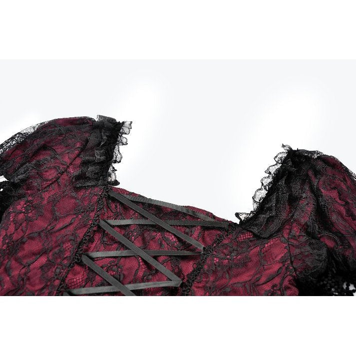 Dark in Love Dress Burgundy and Black Lace Princess with Stars Lace - QHA UK