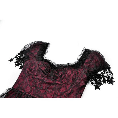 Dark in Love Dress Burgundy and Black Lace Princess with Stars Lace - QHA UK