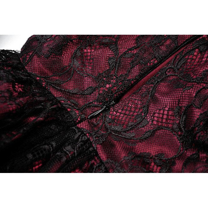 Dark in Love Dress Burgundy and Black Lace Princess with Stars Lace - QHA UK