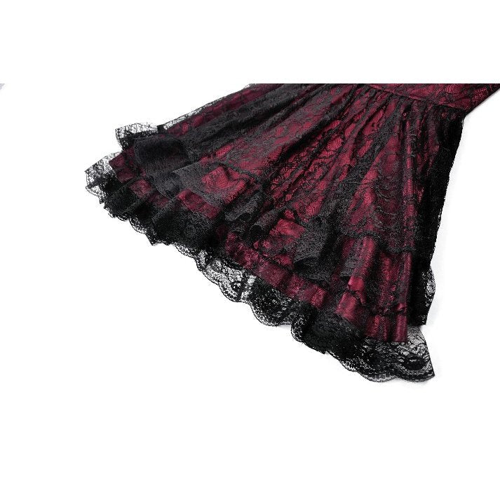 Dark in Love Dress Burgundy and Black Lace Princess with Stars Lace - QHA UK