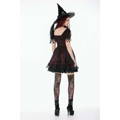 Dark in Love Dress Burgundy and Black Lace Princess with Stars Lace - QHA UK