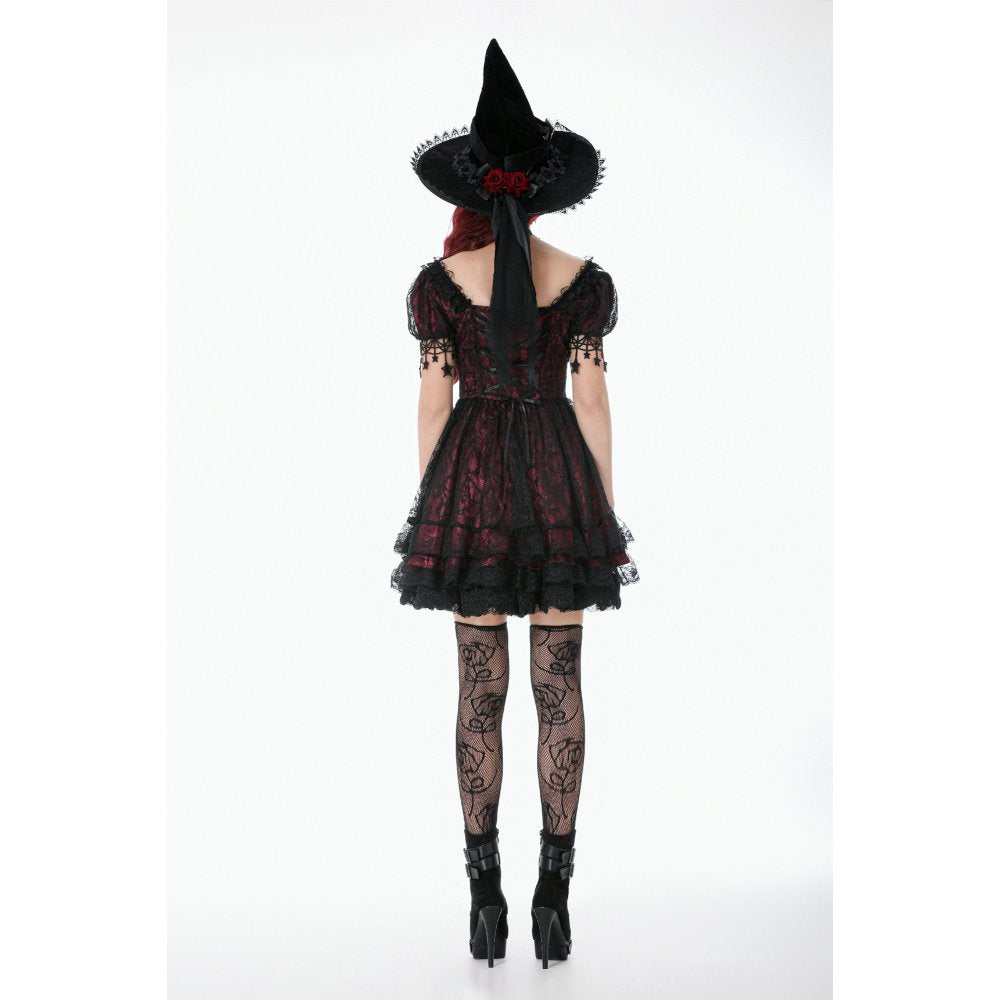 Dark in Love Dress Burgundy and Black Lace Princess with Stars Lace - QHA UK
