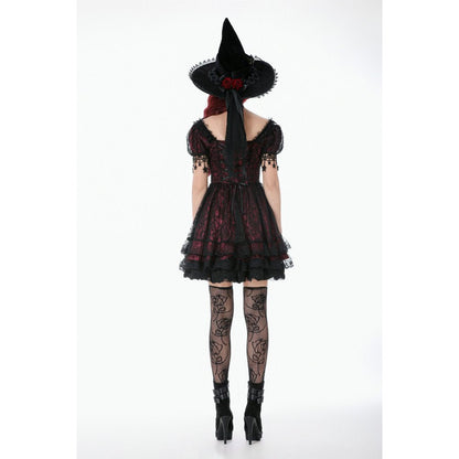 Dark in Love Dress Burgundy and Black Lace Princess with Stars Lace - QHA UK
