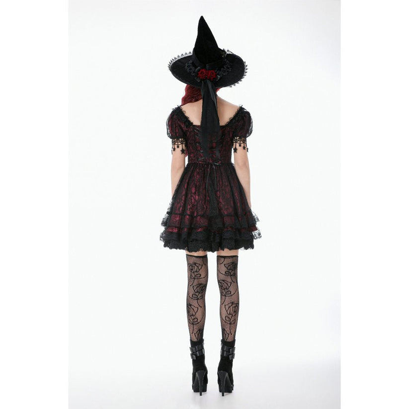 Dark in Love Dress Burgundy and Black Lace Princess with Stars Lace - QHA UK