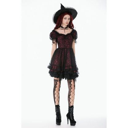 Dark in Love Dress Burgundy and Black Lace Princess with Stars Lace - QHA UK