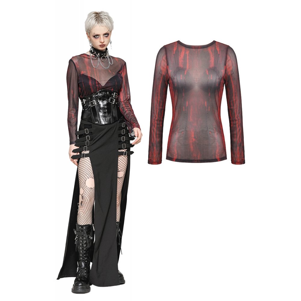 Dark in Love Top Carson Black and Red Tie-Dye Mesh Basic UK 8-18 - QHA UK