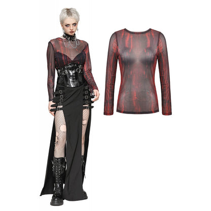 Dark in Love Top Carson Black and Red Tie-Dye Mesh Basic UK 8-18 - QHA UK