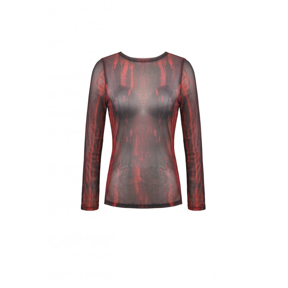 Dark in Love Top Carson Black and Red Tie-Dye Mesh Basic UK 8-18 - QHA UK