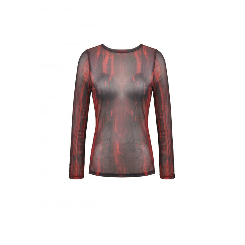 Dark in Love Top Carson Black and Red Tie-Dye Mesh Basic UK 8-18 - QHA UK