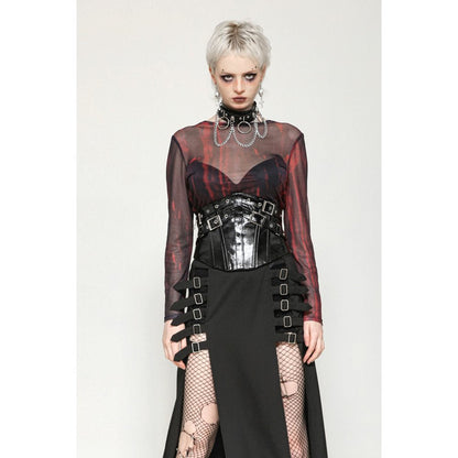 Dark in Love Top Carson Black and Red Tie-Dye Mesh Basic UK 8-18 - QHA UK