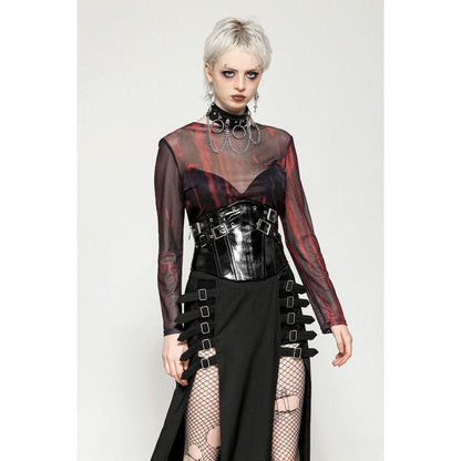Dark in Love Top Carson Black and Red Tie-Dye Mesh Basic UK 8-18 - QHA UK