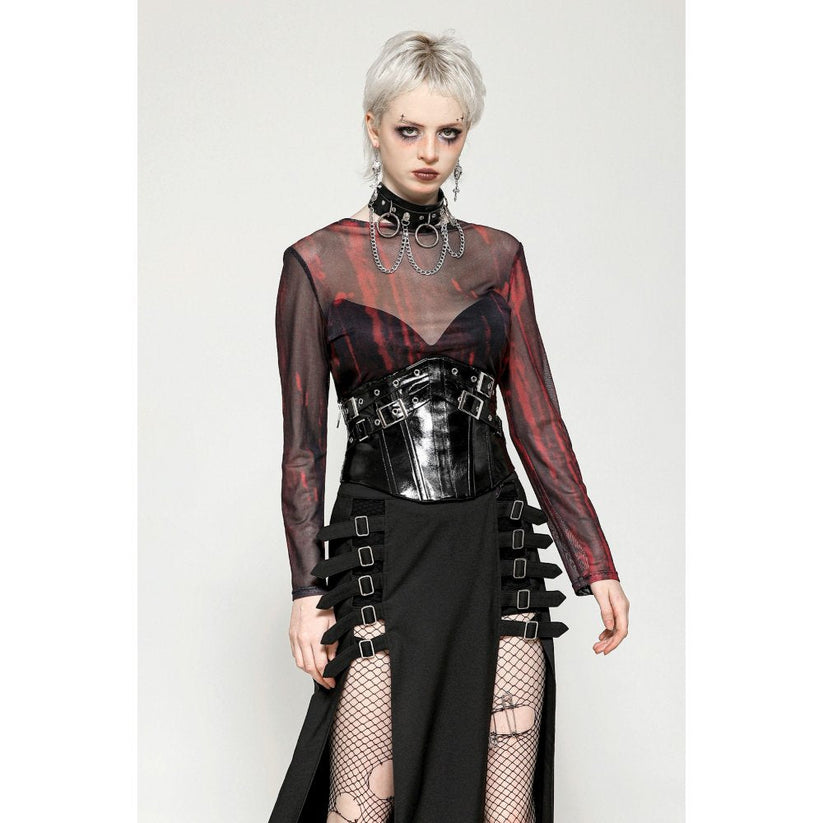 Dark in Love Top Carson Black and Red Tie-Dye Mesh Basic UK 8-18 - QHA UK