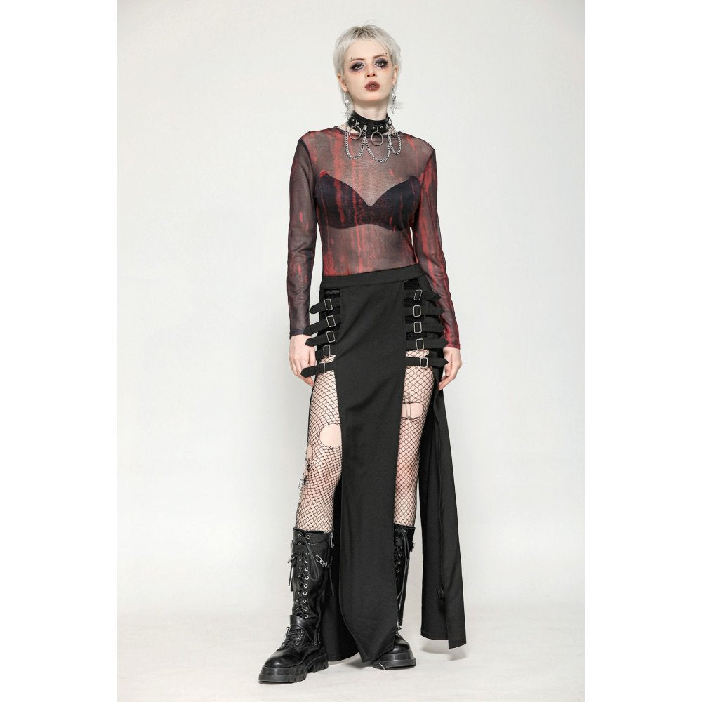Dark in Love Top Carson Black and Red Tie-Dye Mesh Basic UK 8-18 - QHA UK
