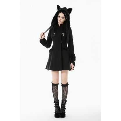 Dark in Love Gothic Coat Cat-Ear Faux Fur Trim UK 8-18 - QHA UK