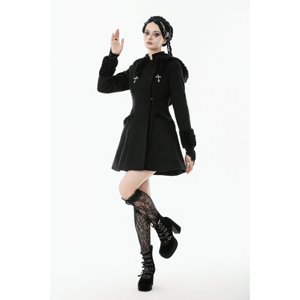 Dark in Love Gothic Coat Cat-Ear Faux Fur Trim UK 8-18 - QHA UK