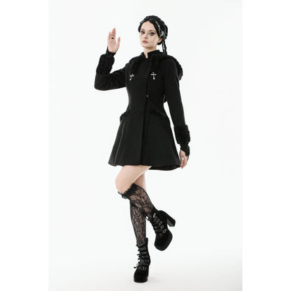 Dark in Love Gothic Coat Cat-Ear Faux Fur Trim UK 8-18 - QHA UK
