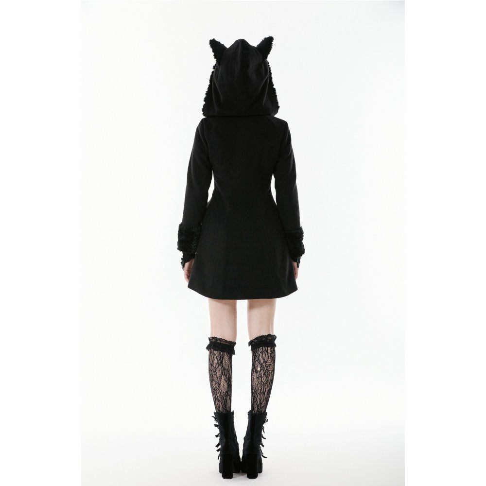 Dark in Love Gothic Coat Cat-Ear Faux Fur Trim UK 8-18 - QHA UK