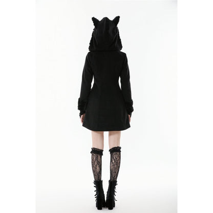 Dark in Love Gothic Coat Cat-Ear Faux Fur Trim UK 8-18 - QHA UK