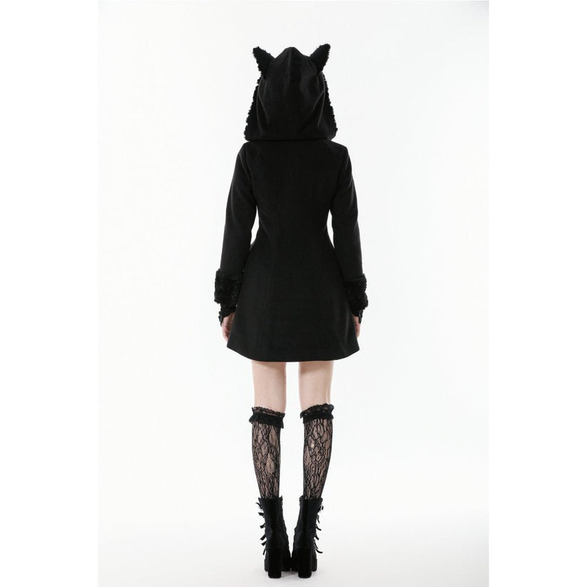 Dark in Love Gothic Coat Cat-Ear Faux Fur Trim UK 8-18 - QHA UK
