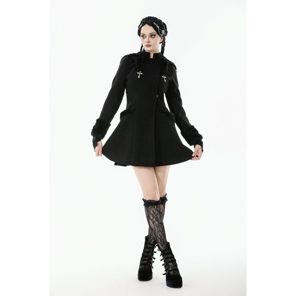 Dark in Love Gothic Coat Cat-Ear Faux Fur Trim UK 8-18 - QHA UK