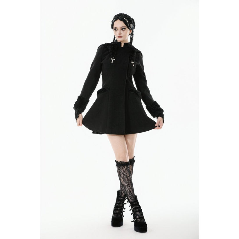 Dark in Love Gothic Coat Cat-Ear Faux Fur Trim UK 8-18 - QHA UK