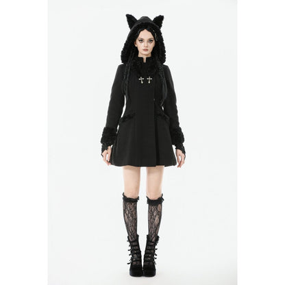 Dark in Love Gothic Coat Cat-Ear Faux Fur Trim UK 8-18 - QHA UK