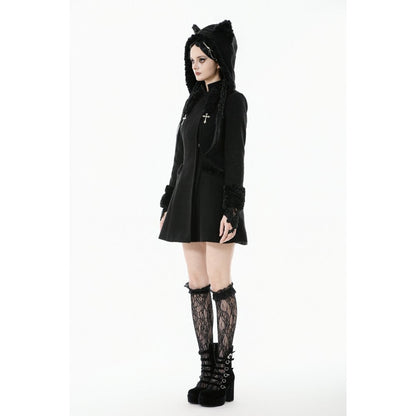 Dark in Love Gothic Coat Cat-Ear Faux Fur Trim UK 8-18 - QHA UK