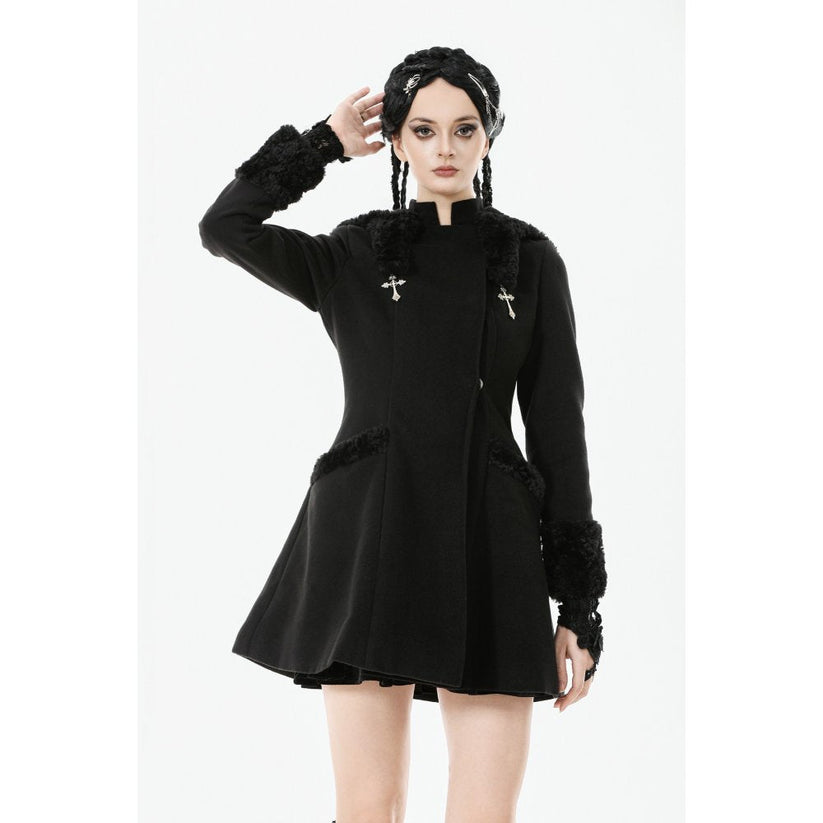 Dark in Love Gothic Coat Cat-Ear Faux Fur Trim UK 8-18 - QHA UK
