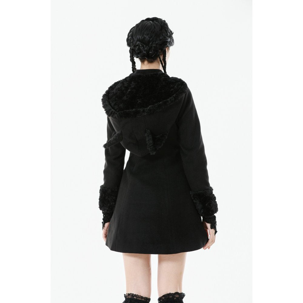 Dark in Love Gothic Coat Cat-Ear Faux Fur Trim UK 8-18 - QHA UK