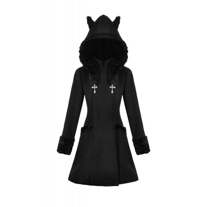 Dark in Love Gothic Coat Cat-Ear Faux Fur Trim UK 8-18 - QHA UK