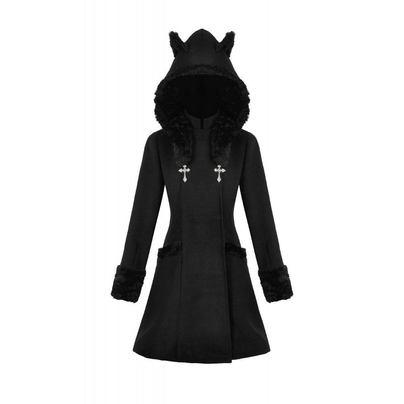 Dark in Love Gothic Coat Cat-Ear Faux Fur Trim UK 8-18 - QHA UK