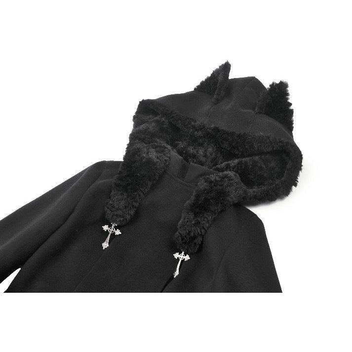 Dark in Love Gothic Coat Cat-Ear Faux Fur Trim UK 8-18 - QHA UK