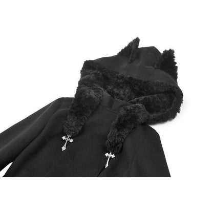 Dark in Love Gothic Coat Cat-Ear Faux Fur Trim UK 8-18 - QHA UK