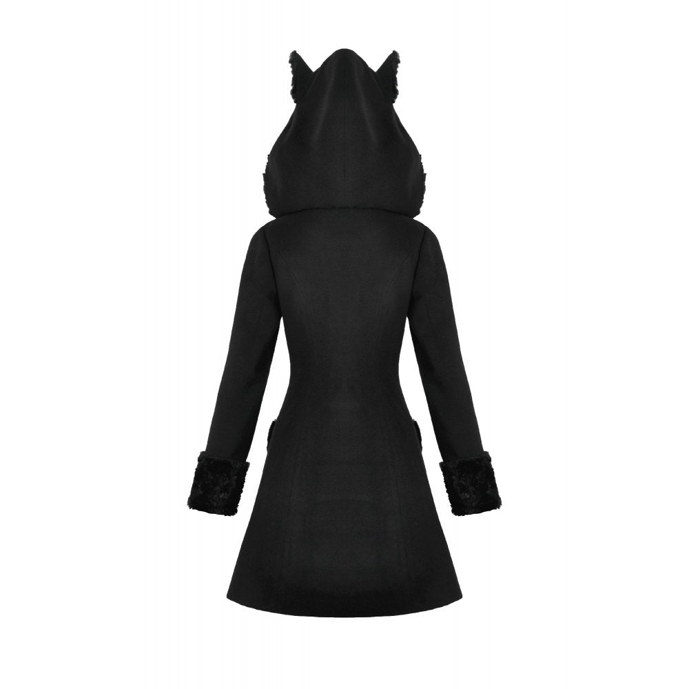 Dark in Love Gothic Coat Cat-Ear Faux Fur Trim UK 8-18 - QHA UK