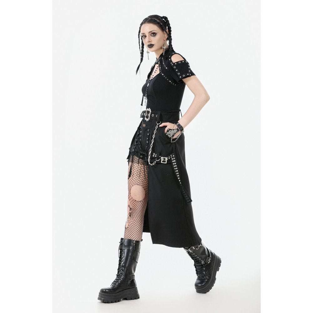 Dark in Love Women's Gothic Skirt Chain Belt Layered Black UK 8-18 - QHA UK