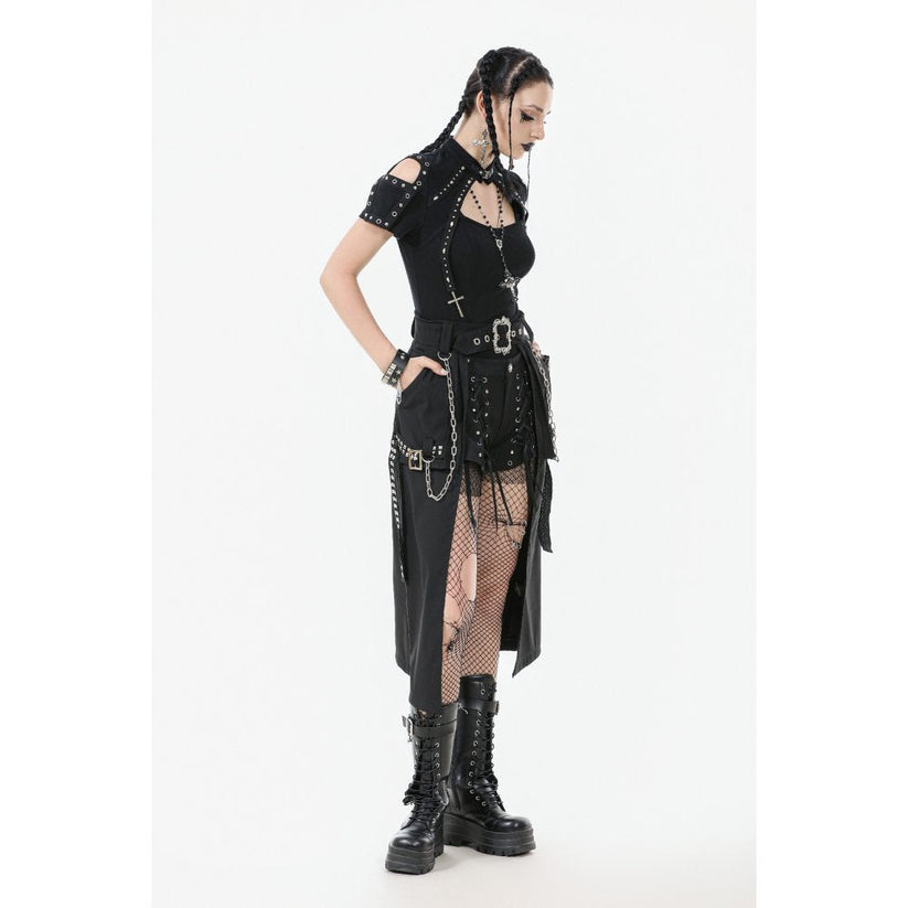 Dark in Love Women's Gothic Skirt Chain Belt Layered Black UK 8-18 - QHA UK