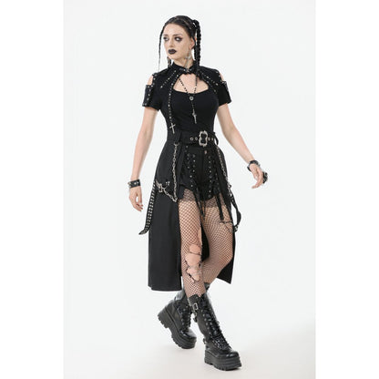 Dark in Love Women's Gothic Skirt Chain Belt Layered Black UK 8-18 - QHA UK