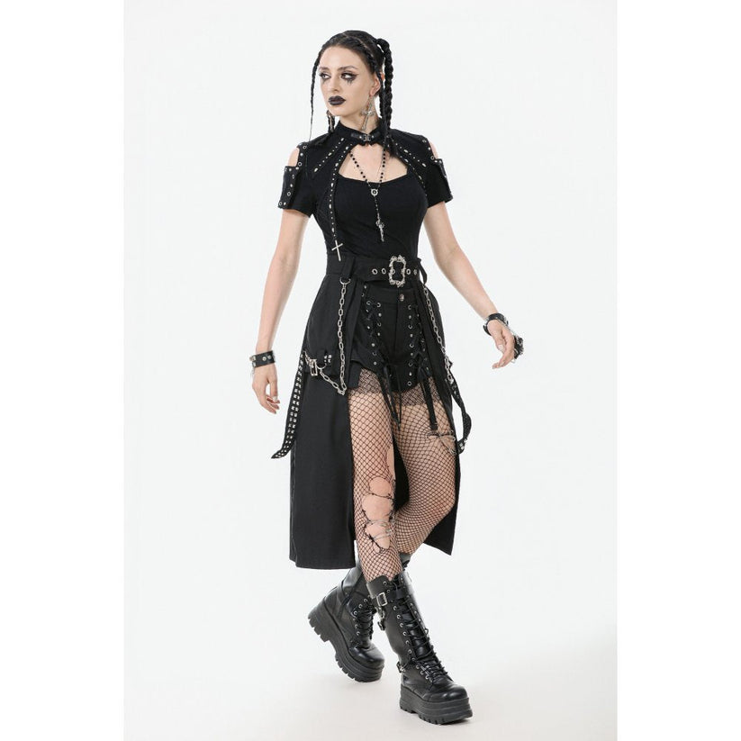 Dark in Love Women's Gothic Skirt Chain Belt Layered Black UK 8-18 - QHA UK