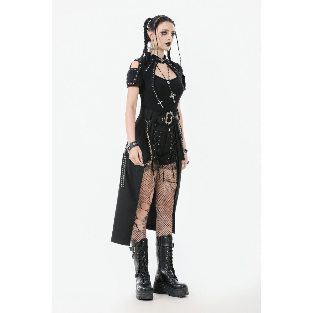 Dark in Love Women's Gothic Skirt Chain Belt Layered Black UK 8-18 - QHA UK
