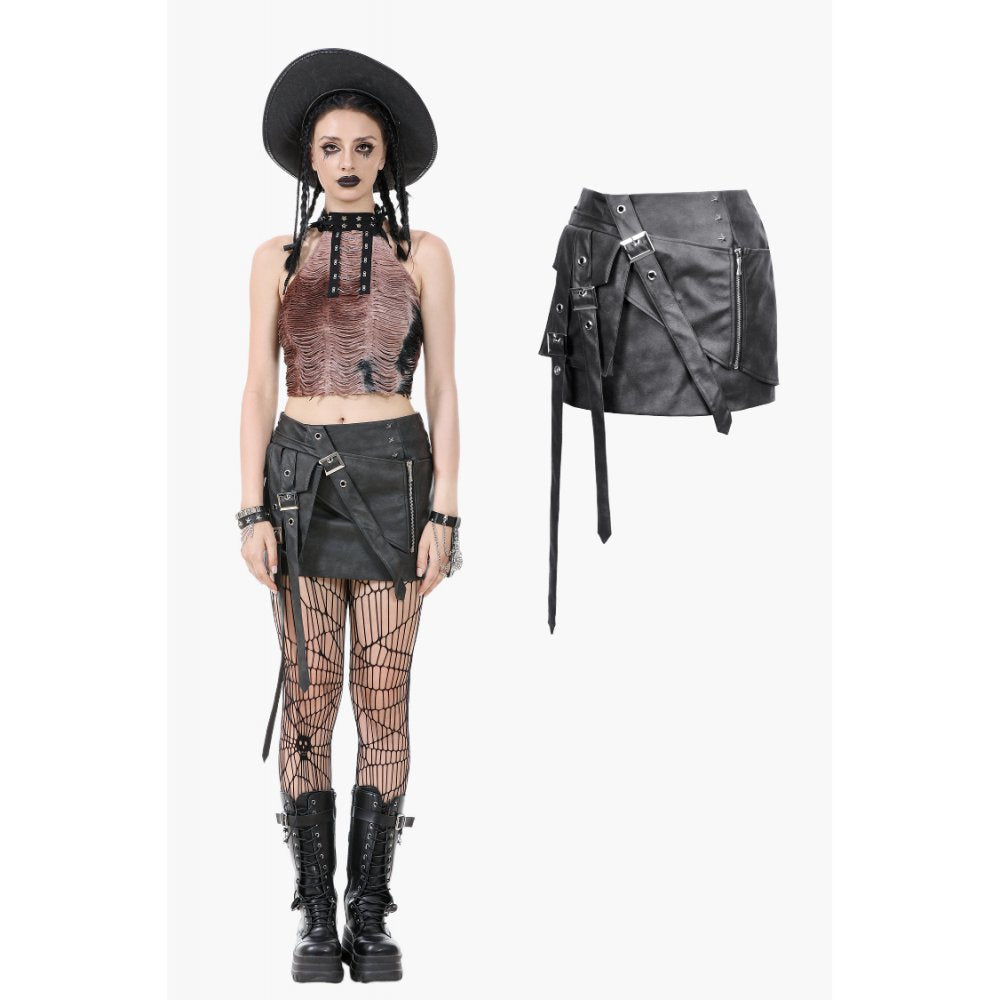 Dark in Love Gothic Mini Skirt Chaos Reign Faux Leather Black UK 8-18 - QHA UK