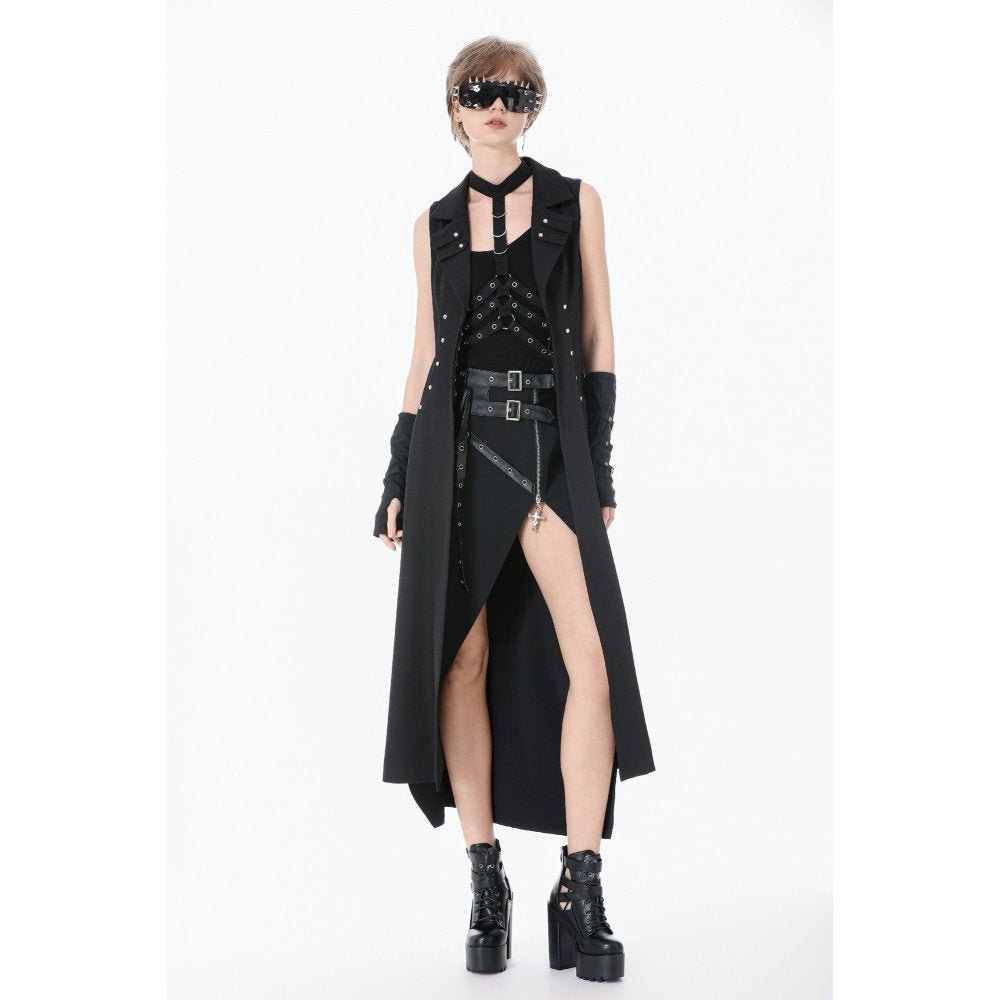 Dark in Love Punk Coat Collete Sleeveless Long Fitted UK 8-18 - QHA UK
