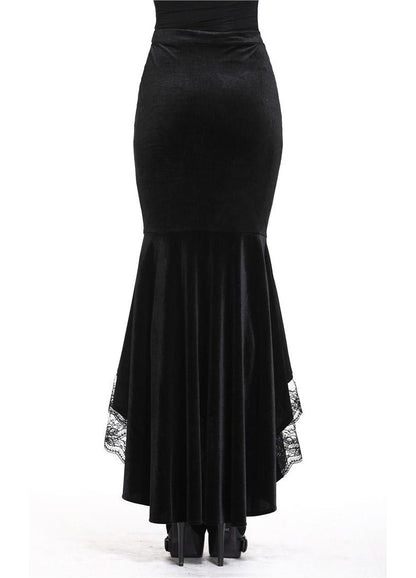 Dark in Love Gothic Skirt Cordelia Black Velvet Fishtail Embroidered - QHA UK